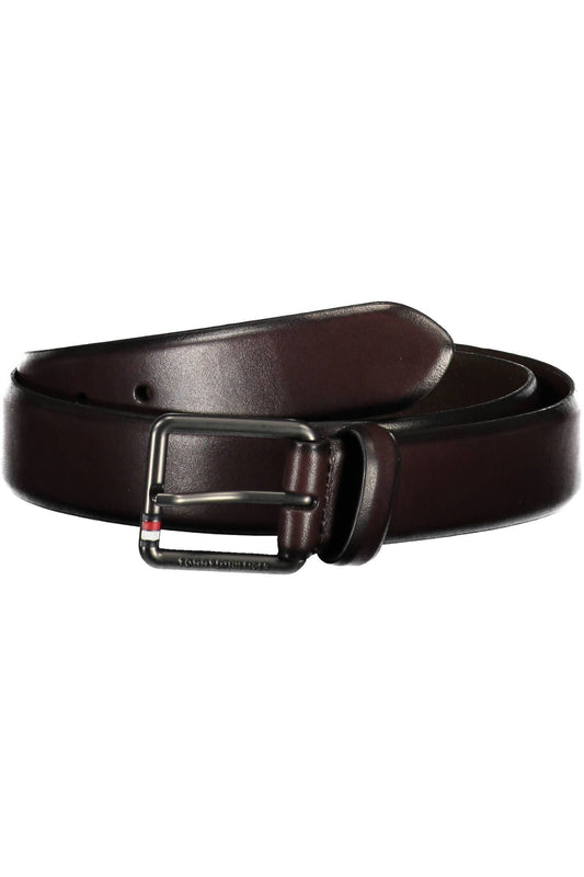 Tommy Hilfiger Elegant Brown Leather Belt with Metal Buckle