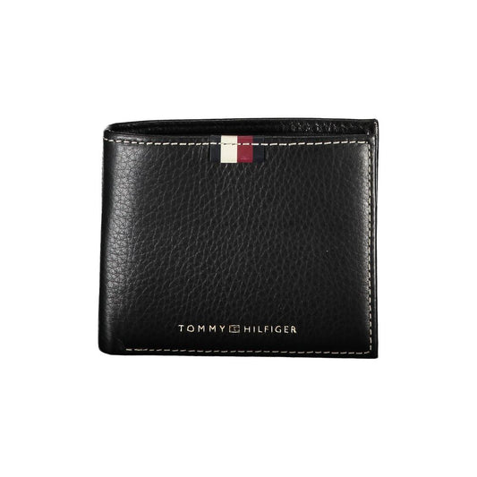 Tommy Hilfiger Elegant Black Leather Wallet with Contrast Stitching