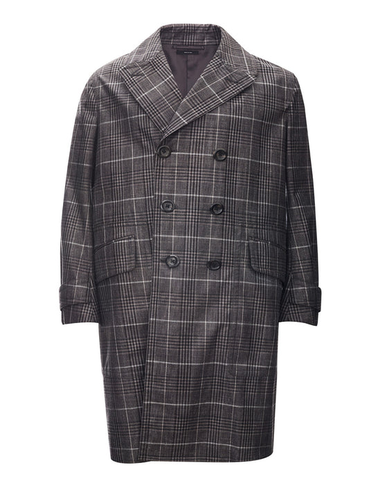 Tom Ford Elegant Grey Checked Mid-Length Trench